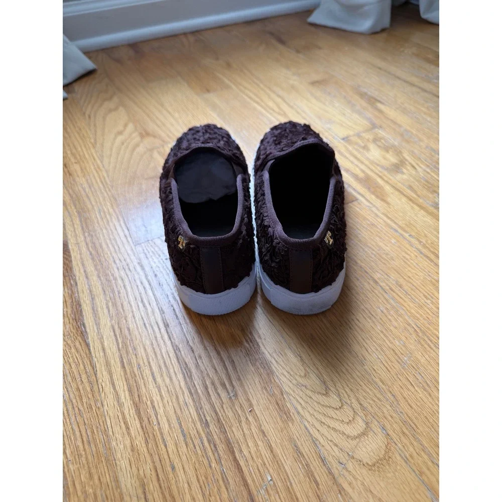 Tory Burch Rosette Slip On Platform Sneakers Brown Floral Shoes 6M 32158228